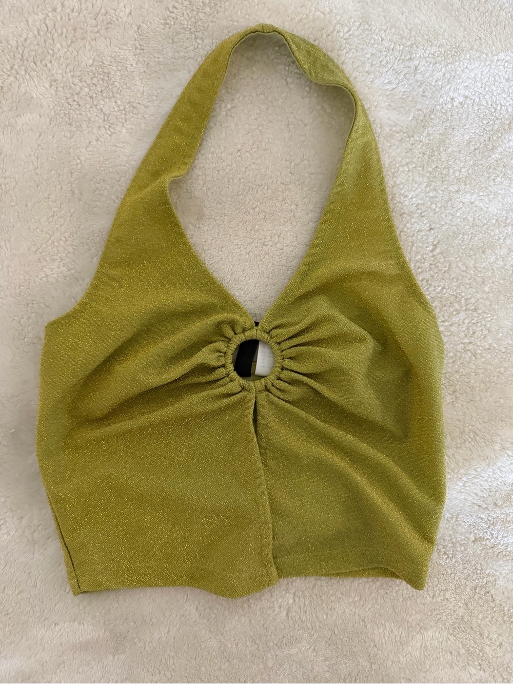 H&M Olive Green Halter Crop Top with Center Ring